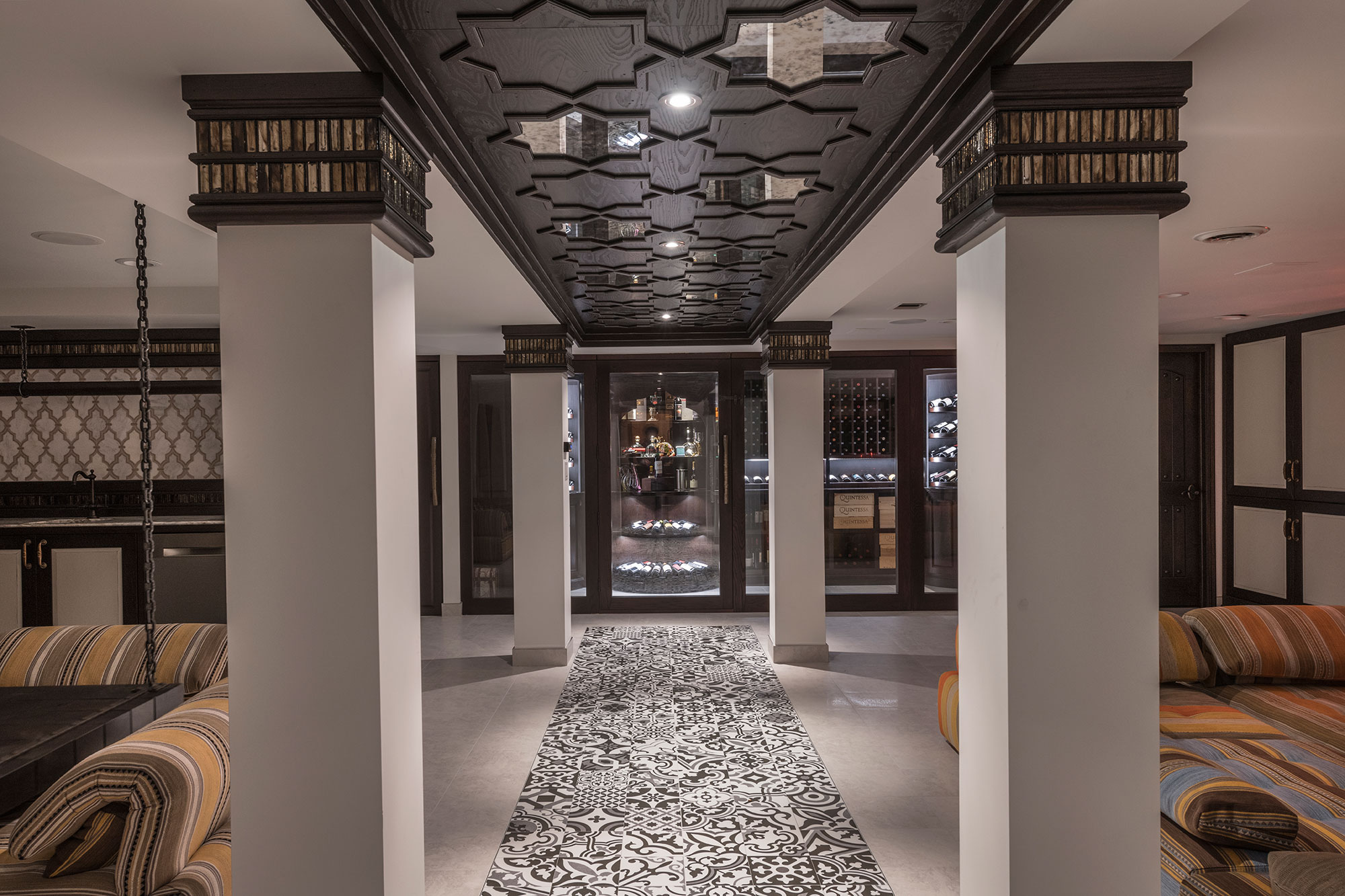 Lower level entrance view of wine cellar with Middle Eastern flair.  - Glenview Haus - Custom Doors, Wine Cellars and Cabinets in Chicago