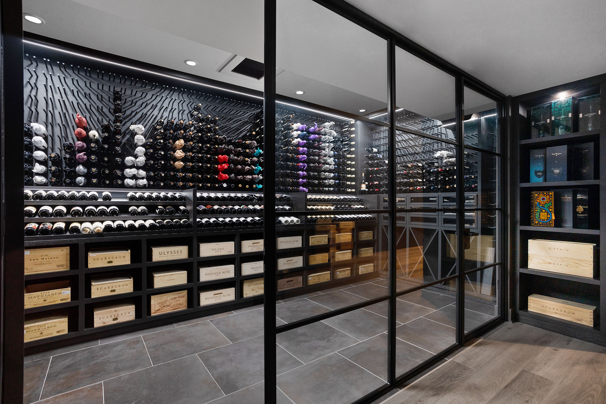 Modern Wine Cellar Steel and Glass Fixed Panels  - Glenview Haus - Custom Doors, Wine Cellars and Cabinets in Chicago