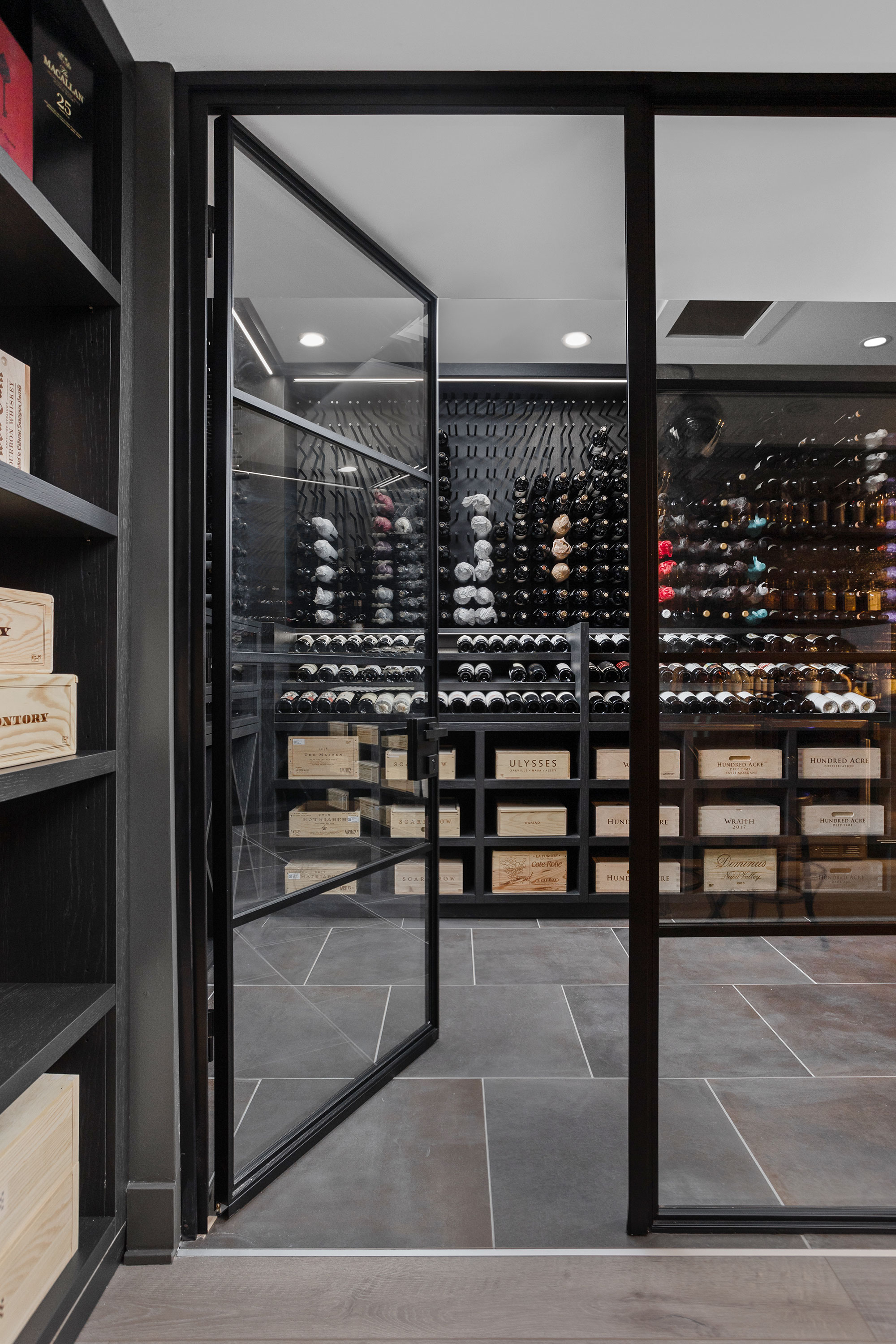 Modern Wine Cellar Steel and Glass Door  - Glenview Haus - Custom Doors, Wine Cellars and Cabinets in Chicago