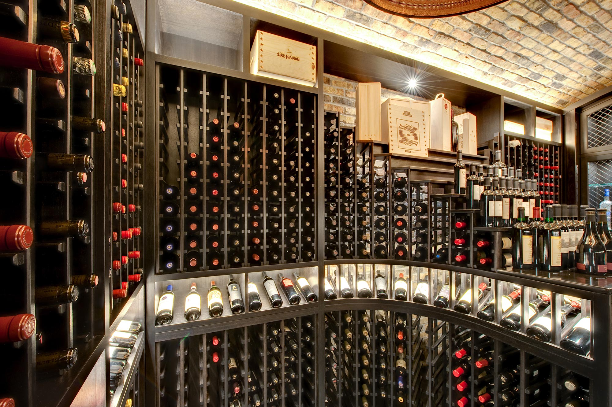 Custom made horizontal eliminated display that holds 12 bottles of wine.  - Glenview Haus - Custom Doors, Wine Cellars and Cabinets in Chicago